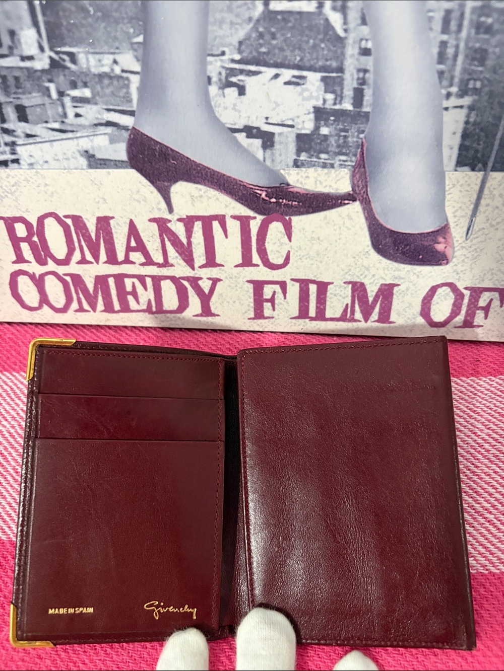 Givenchy Embossed Burgundy Leather Card Holder with Gold Corners - Picture 2 of 10